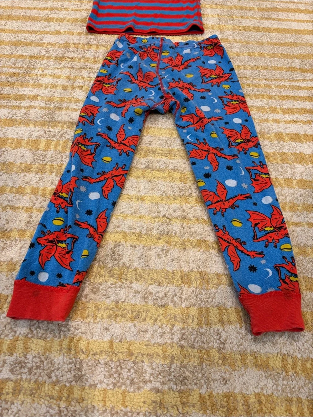 Hanna Andersson Red & Blue Striped Kids Pajama Set with Dragon Print size 5